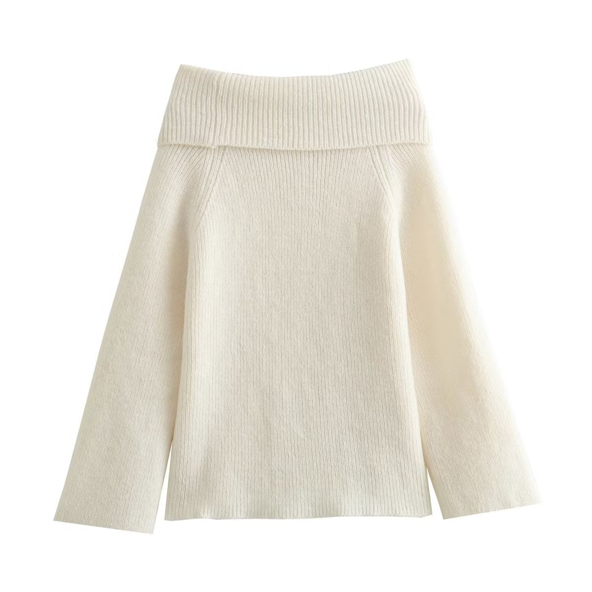 Foldover Off Shoulder Pullover Sweater - White - 1