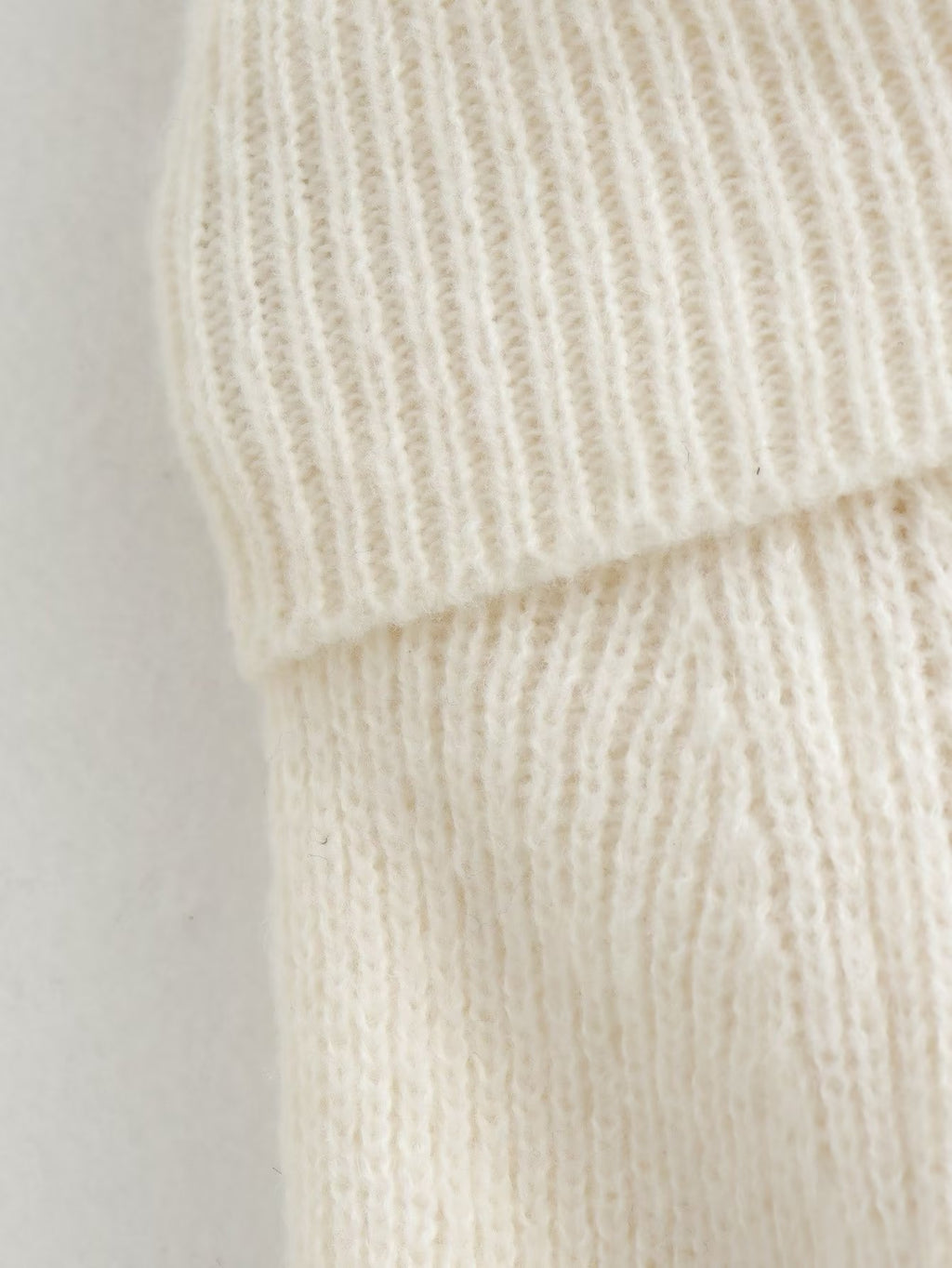 Foldover Off Shoulder Pullover Sweater - White - 3
