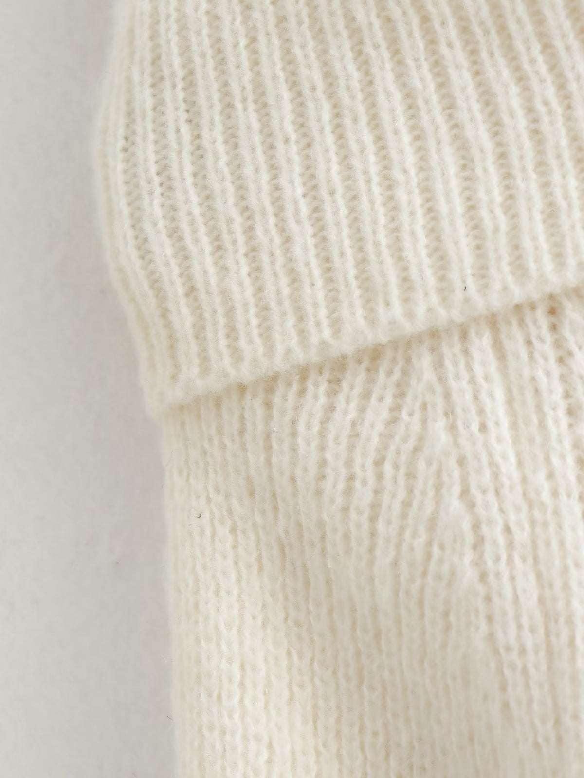 Foldover Off Shoulder Pullover Sweater - White - 3