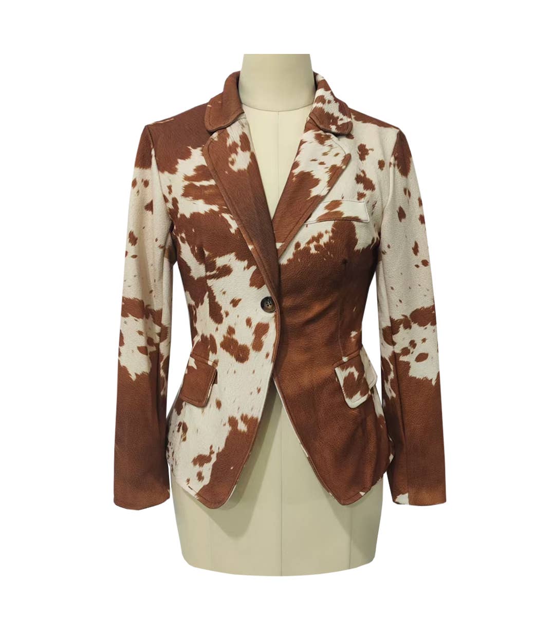 Faux Suede Cow Print Tailored Jacket