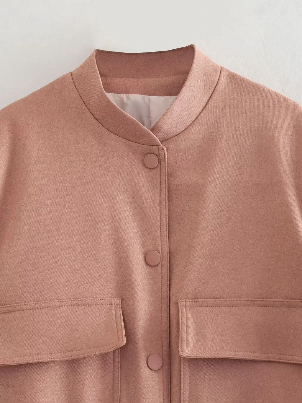 Cropped Flap Pocket Bomber Jacket - Pink - 2