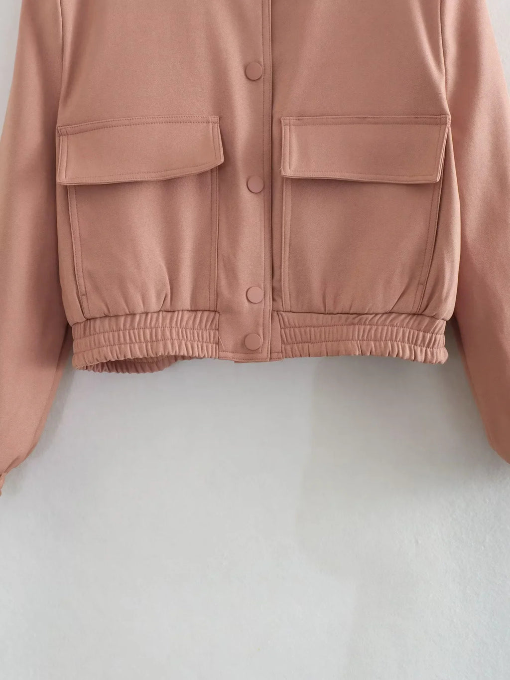 Cropped Flap Pocket Bomber Jacket - Pink - 4