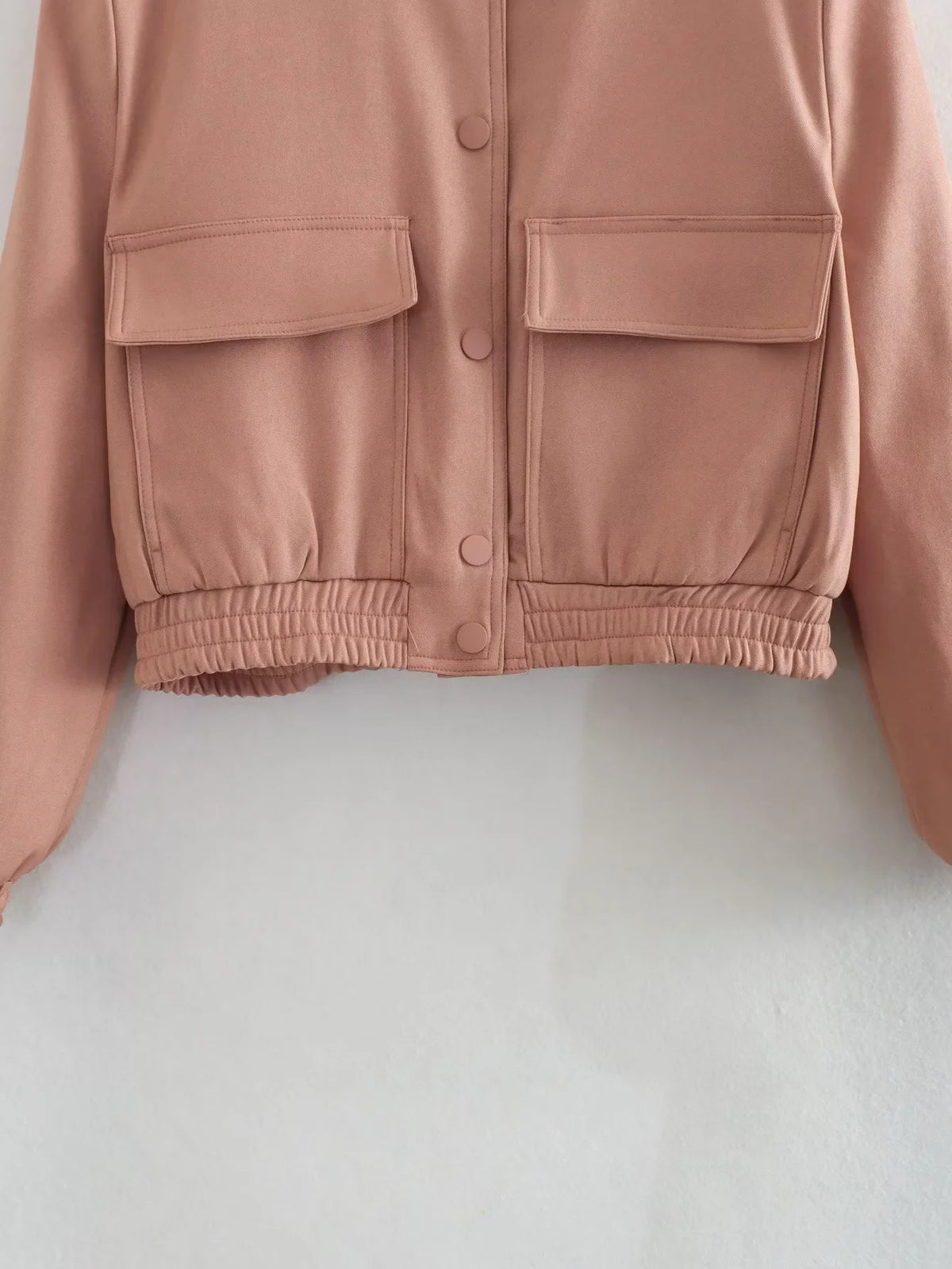 Cropped Flap Pocket Bomber Jacket - Pink - 4