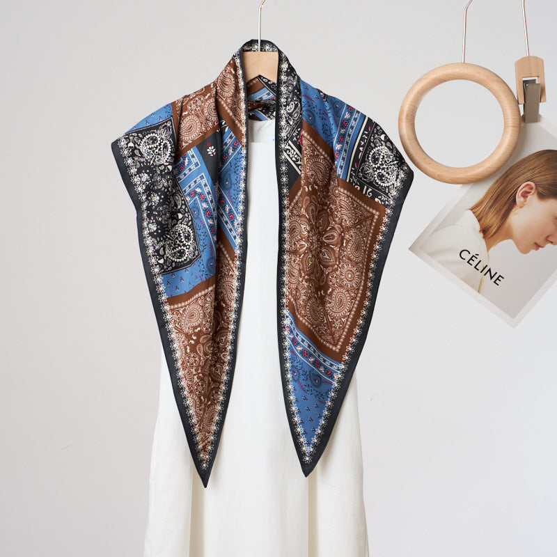 Patchwork Paisley Triangle Scarf Boho Neck Wrap - Blue