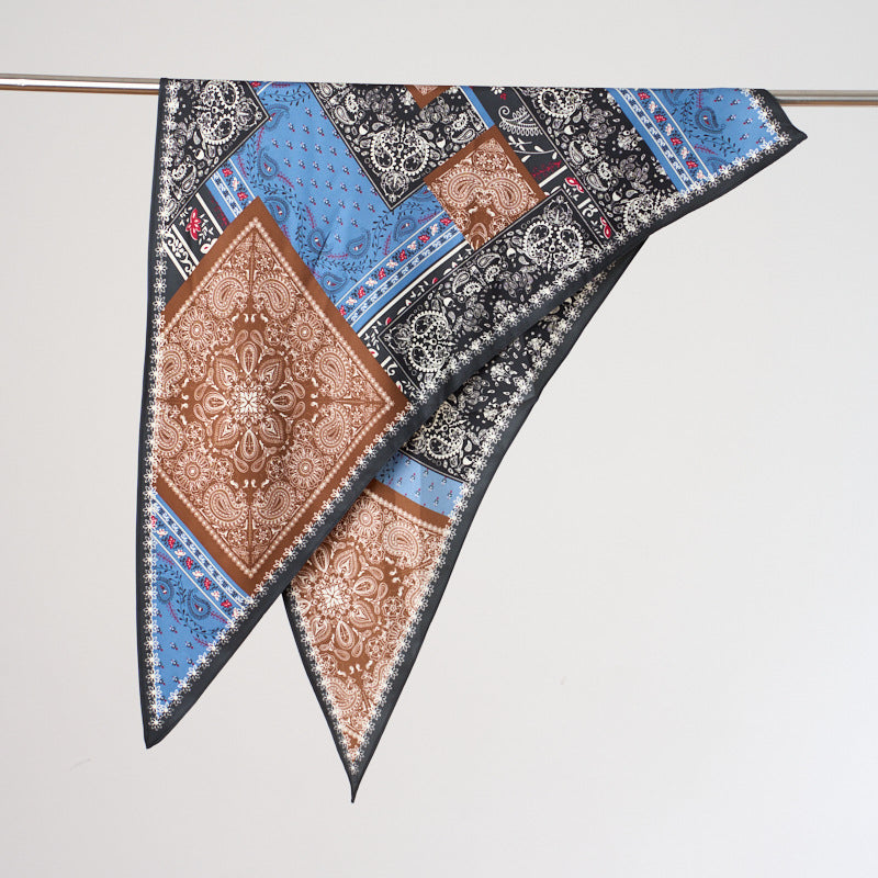 Patchwork Paisley Triangle Scarf Boho Neck Wrap - Blue - 1