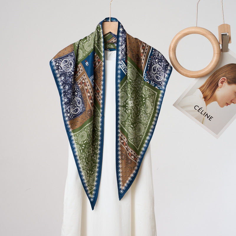 Patchwork Paisley Triangle Scarf Boho Neck Wrap - Green