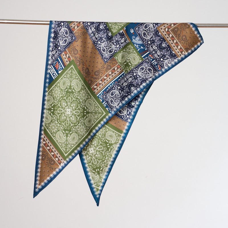 Patchwork Paisley Triangle Scarf Boho Neck Wrap - Green - 1