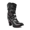 Slouchy Rhinestone Strap Western Ankle Boots - Black