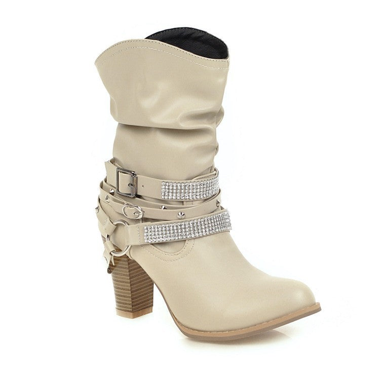 Slouchy Rhinestone Strap Western Ankle Boots