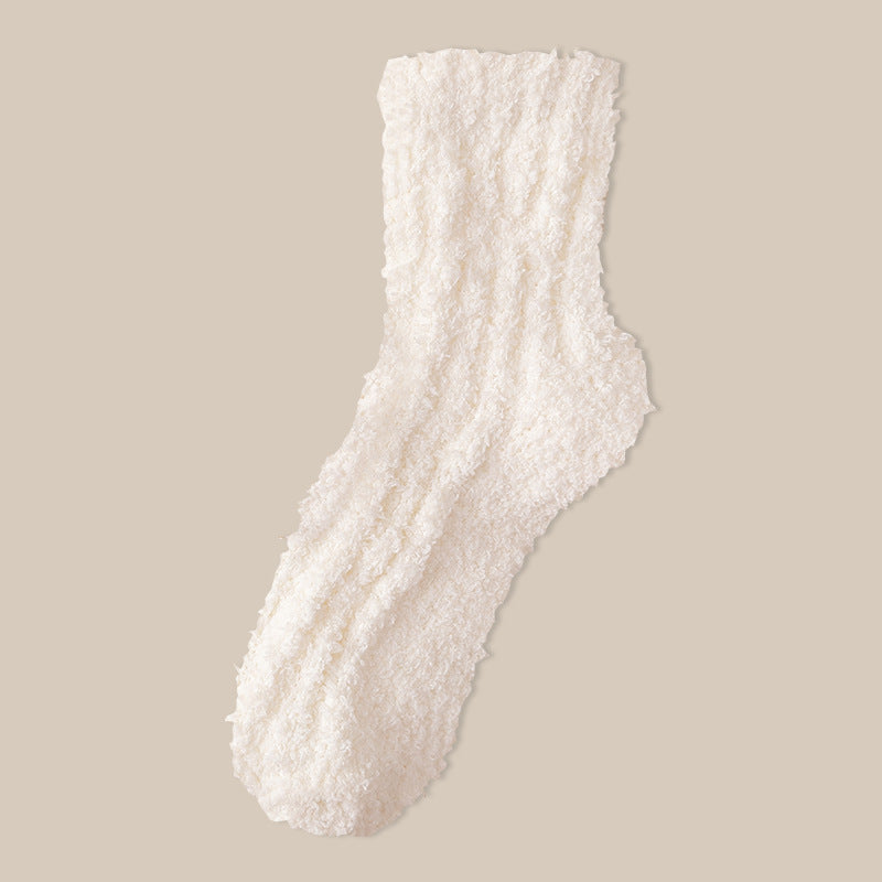 Fuzzy Plush Ribbed Crew Sleep Socks - Color_01