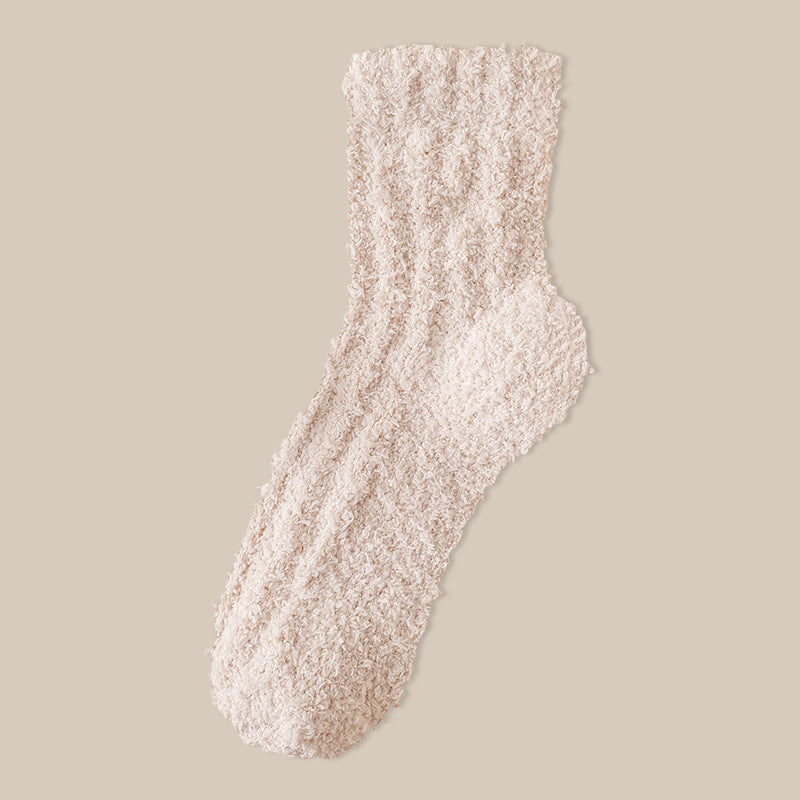 Fuzzy Plush Ribbed Crew Sleep Socks - Color_02