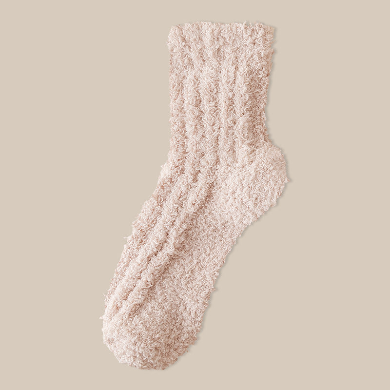 Fuzzy Plush Ribbed Crew Sleep Socks - Color_03