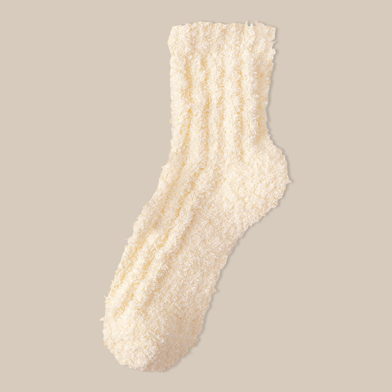 Fuzzy Plush Ribbed Crew Sleep Socks - Color_04