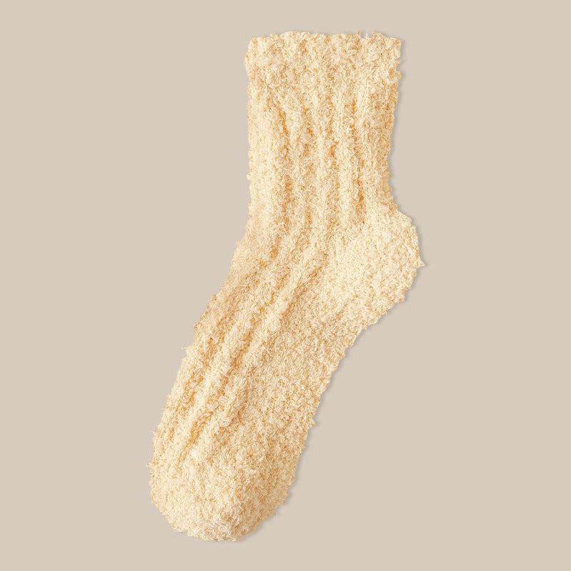 Fuzzy Plush Ribbed Crew Sleep Socks - Color_05