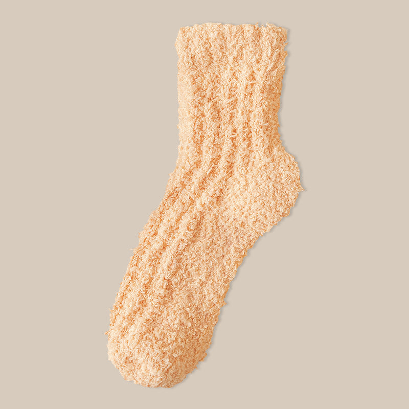 Fuzzy Plush Ribbed Crew Sleep Socks - Color_07