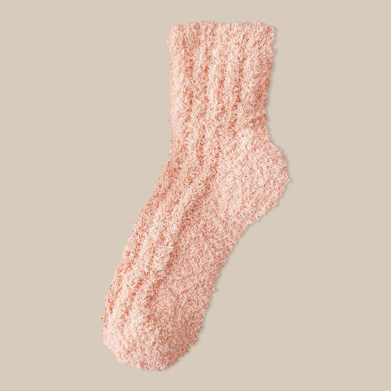 Fuzzy Plush Ribbed Crew Sleep Socks - Color_08