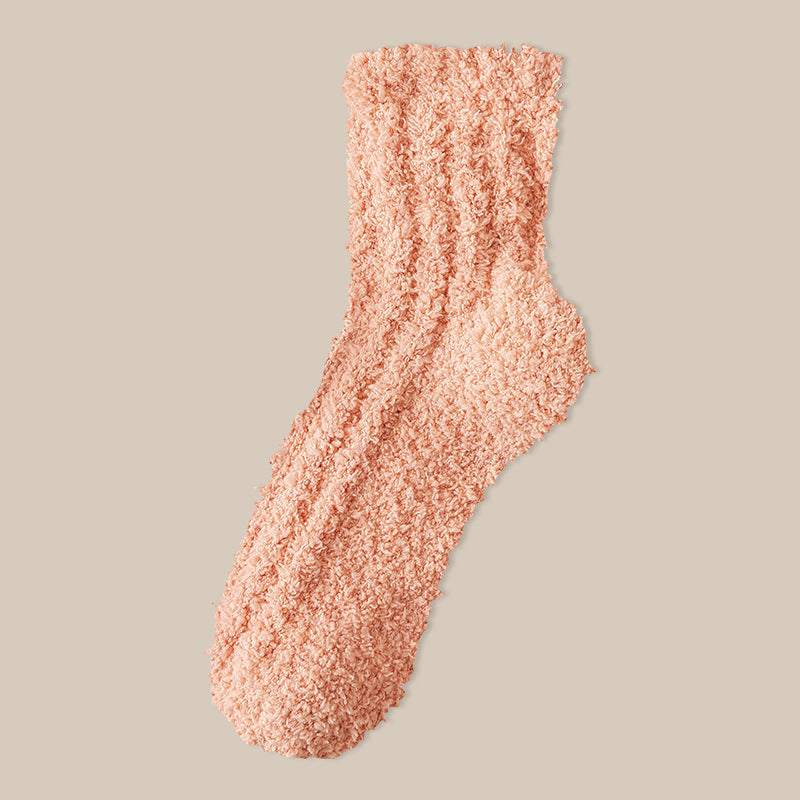 Fuzzy Plush Ribbed Crew Sleep Socks - Color_09