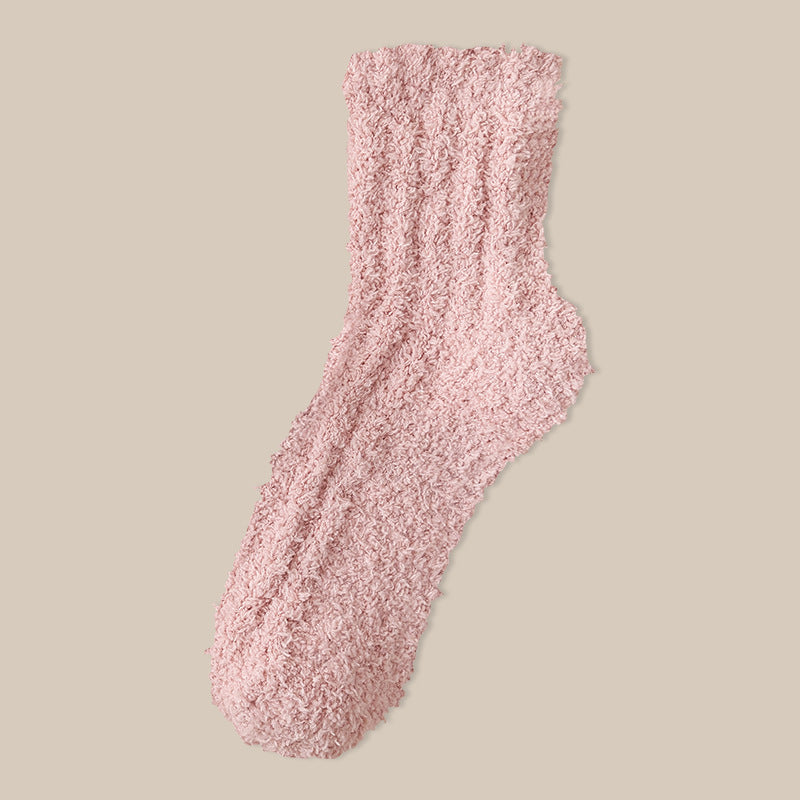 Fuzzy Plush Ribbed Crew Sleep Socks - Color_10