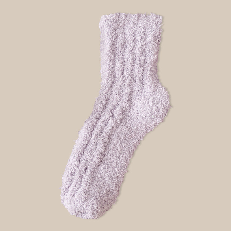 Fuzzy Plush Ribbed Crew Sleep Socks - Color_12