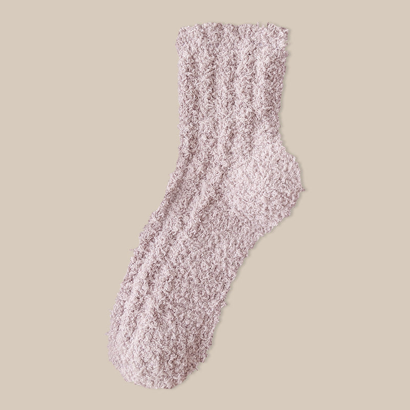 Fuzzy Plush Ribbed Crew Sleep Socks - Color_13
