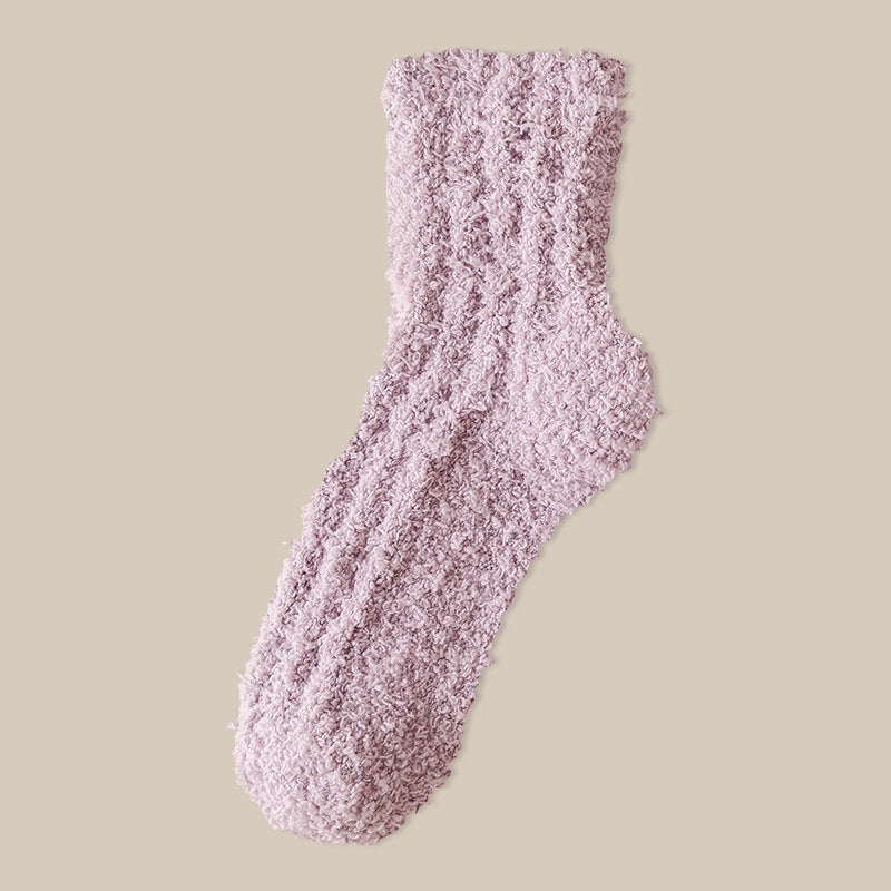 Fuzzy Plush Ribbed Crew Sleep Socks - Color_14