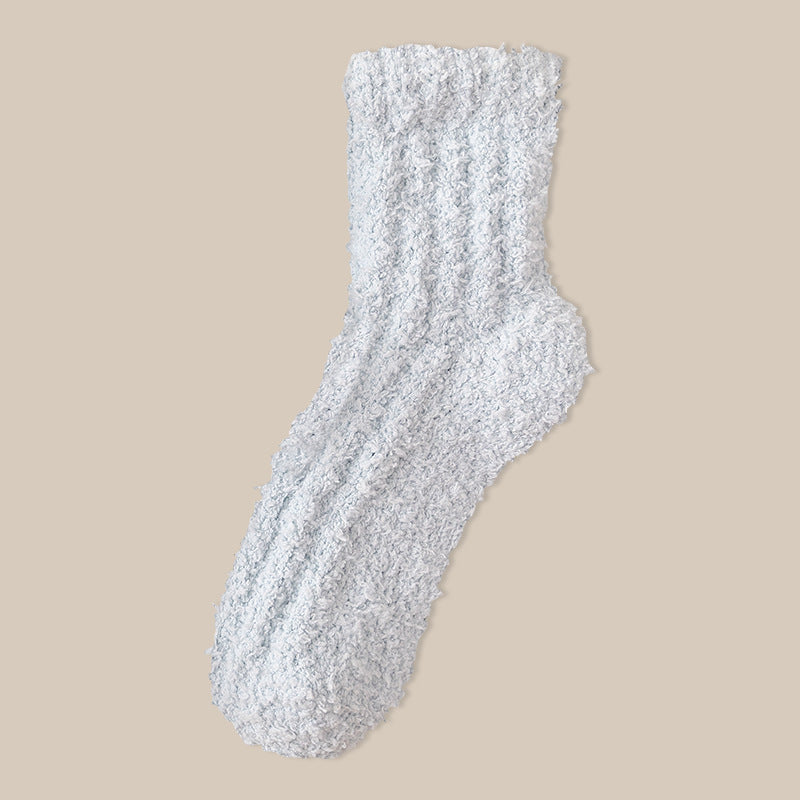 Fuzzy Plush Ribbed Crew Sleep Socks - Color_15