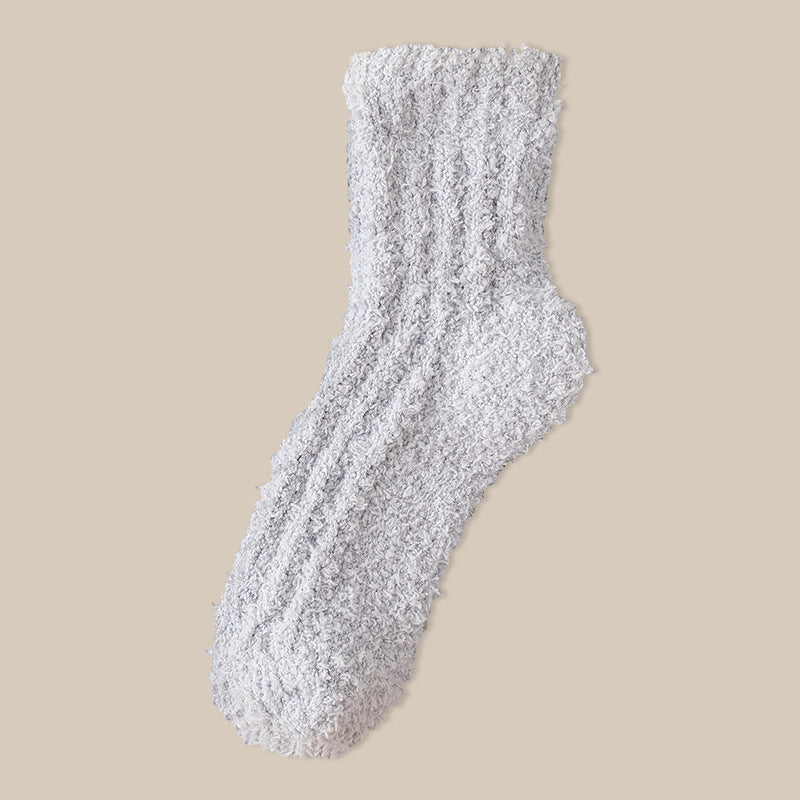 Fuzzy Plush Ribbed Crew Sleep Socks - Color_16