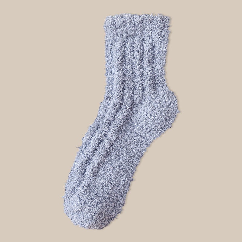 Fuzzy Plush Ribbed Crew Sleep Socks - Color_17