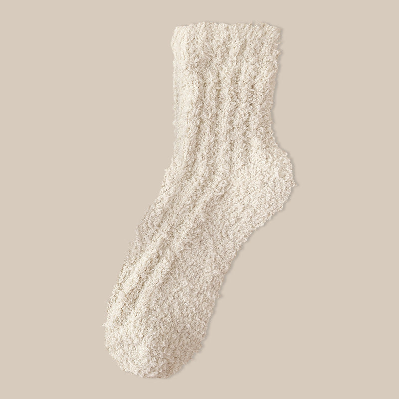 Fuzzy Plush Ribbed Crew Sleep Socks - Color_19