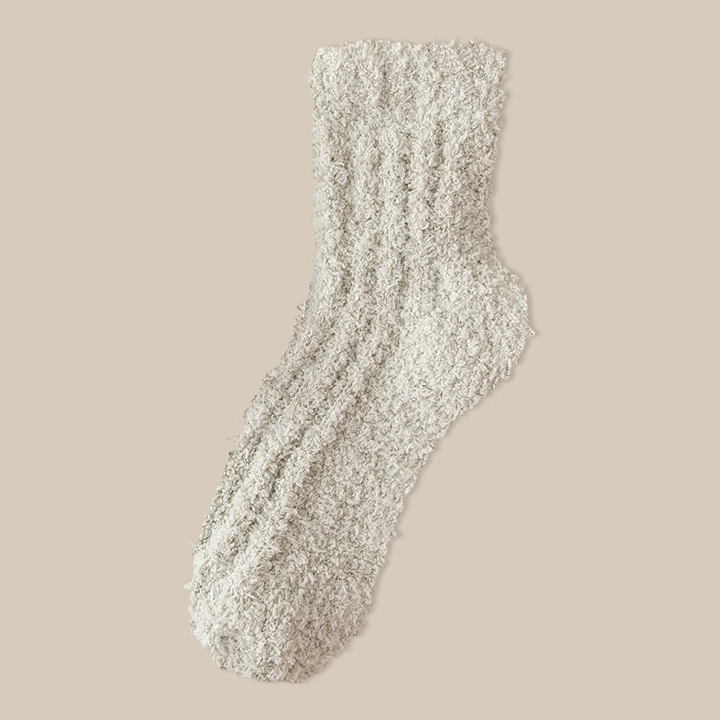 Fuzzy Plush Ribbed Crew Sleep Socks - Color_20