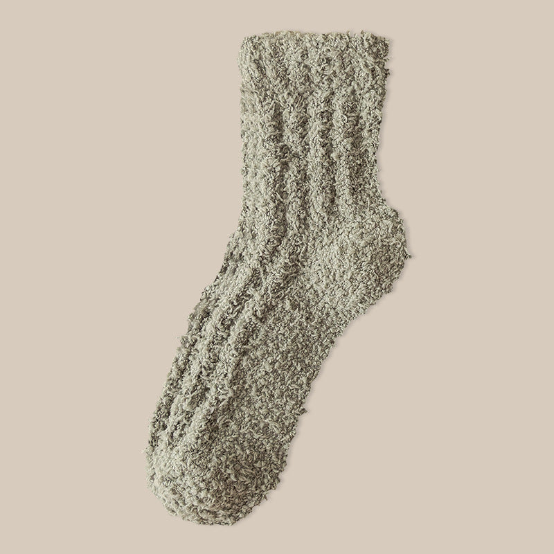 Fuzzy Plush Ribbed Crew Sleep Socks - Color_22