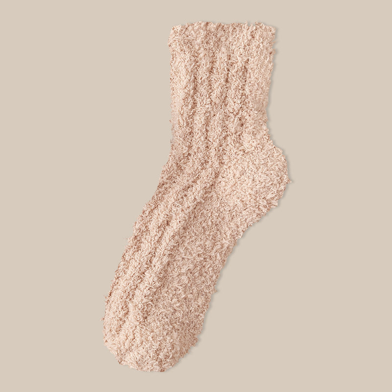 Fuzzy Plush Ribbed Crew Sleep Socks - Color_23