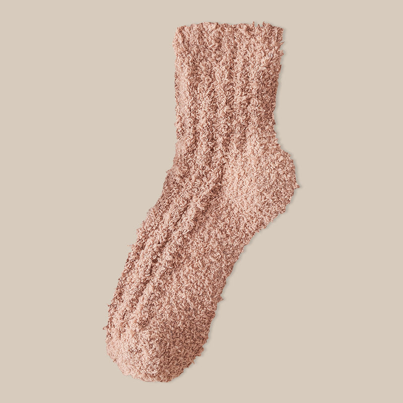 Fuzzy Plush Ribbed Crew Sleep Socks - Color_24