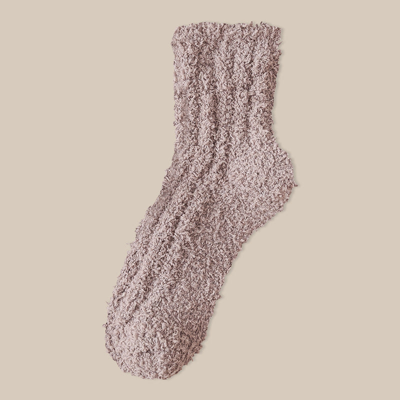 Fuzzy Plush Ribbed Crew Sleep Socks - Color_25