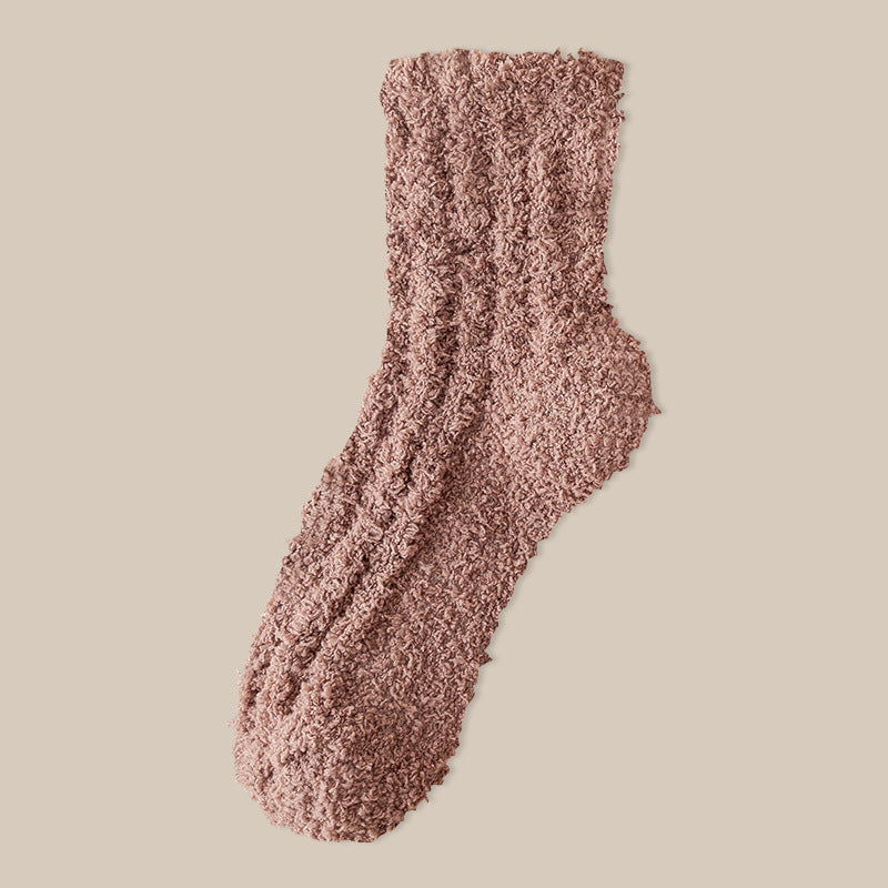 Fuzzy Plush Ribbed Crew Sleep Socks - Color_26