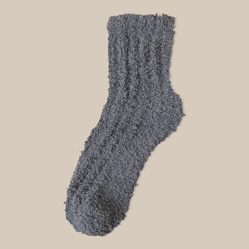Fuzzy Plush Ribbed Crew Sleep Socks - Color_27