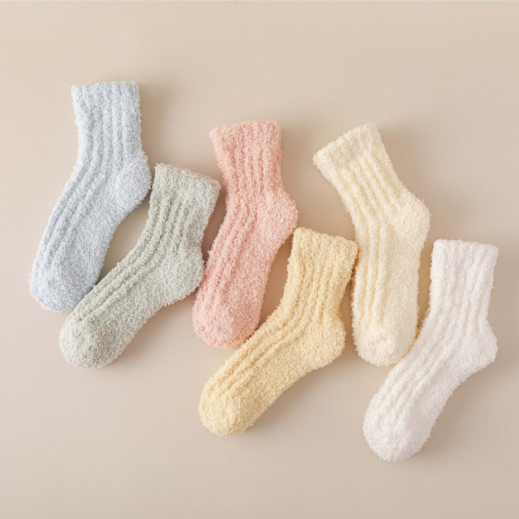 Fuzzy Plush Ribbed Crew Sleep Socks
