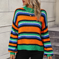 Multi Stripe Drop Shoulder Crewneck Sweater - Green