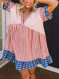 Striped Star Border Ruffle Mini Dress - Stripes