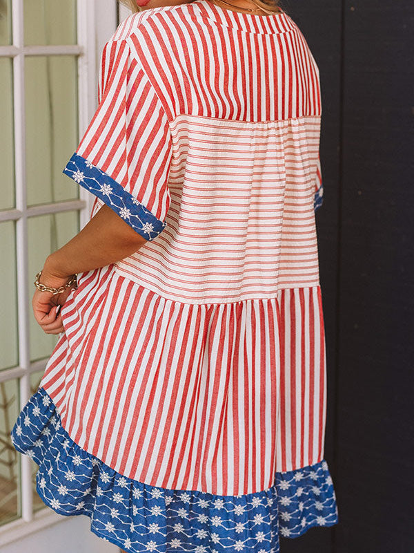 Striped Star Border Ruffle Mini Dress - Stripes - 3