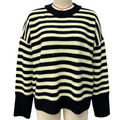 Breton Stripe Oversized Knit Crew Neck Sweater - Black