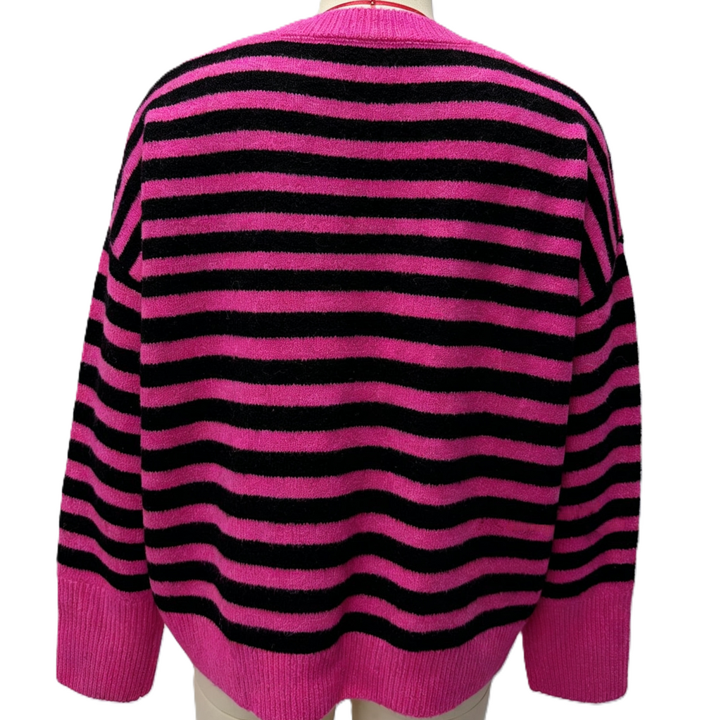 Breton Stripe Oversized Knit Crew Neck Sweater - RoseRed - 2