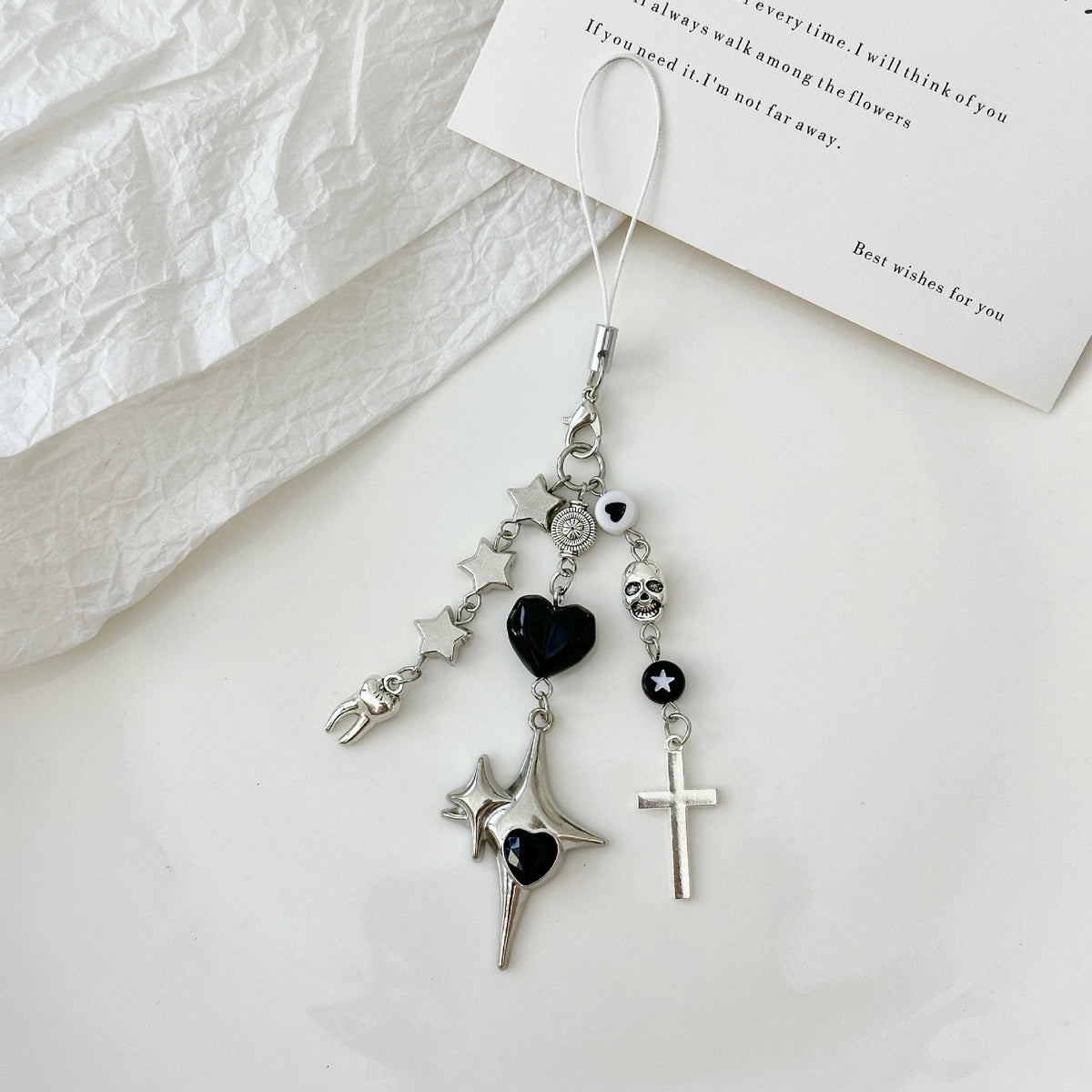 Gothic Star Cross Beaded Keychain - Silvery-1