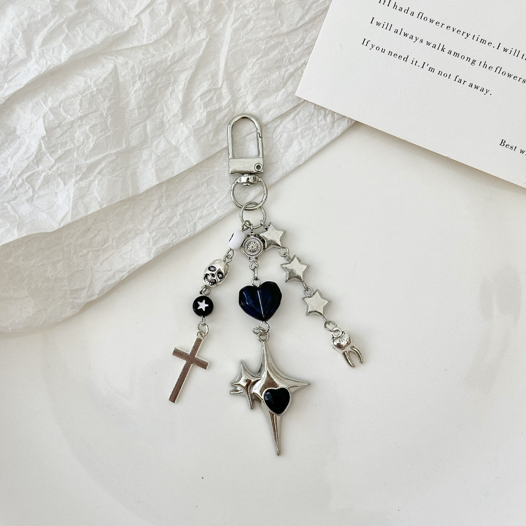 Gothic Star Cross Beaded Keychain - Silvery-2