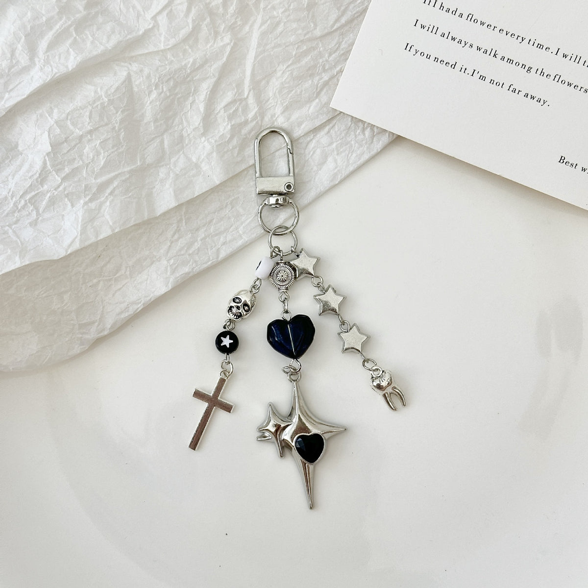 Gothic Star Cross Beaded Keychain - Silvery-2