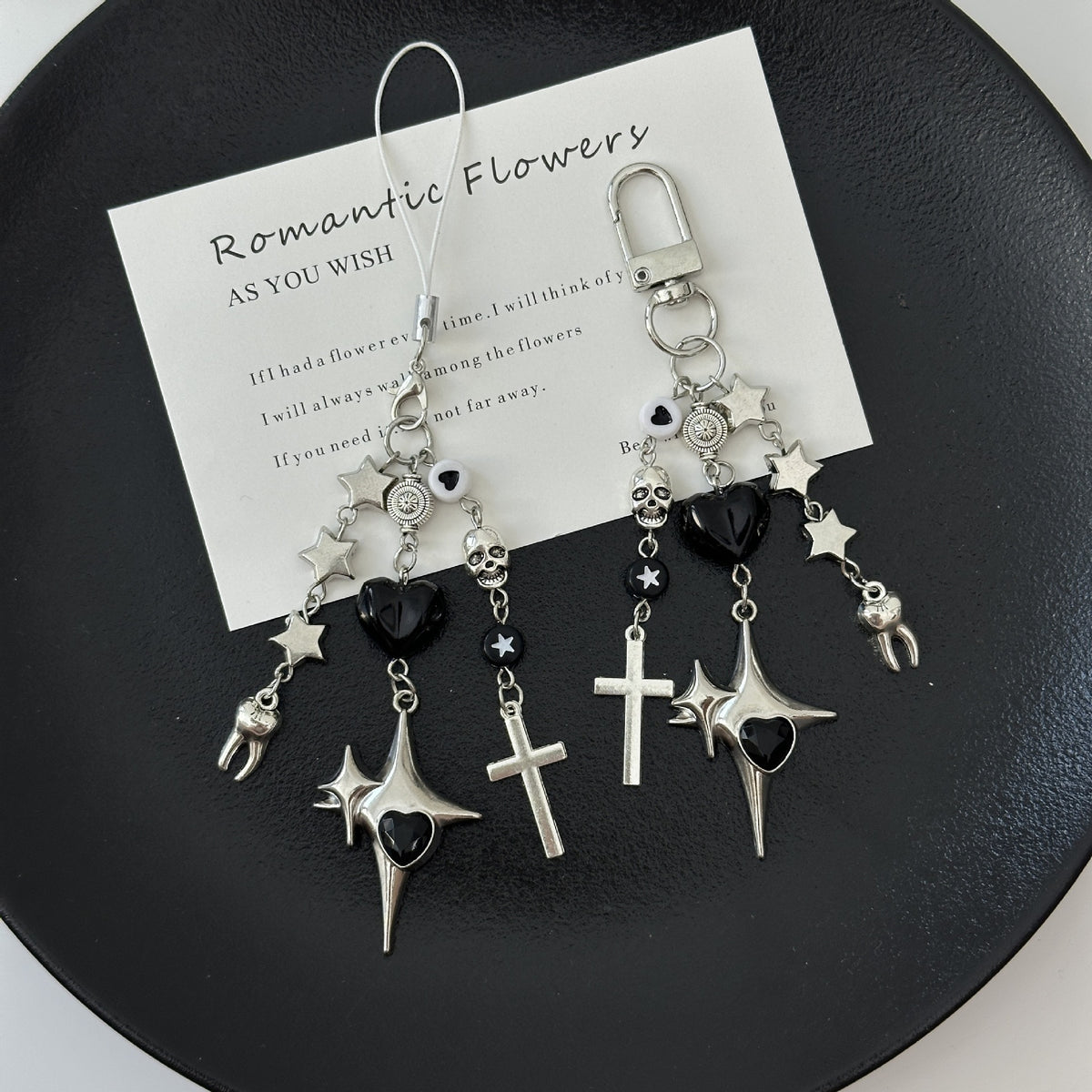 Gothic Star Cross Beaded Keychain - Silvery-2 - 1