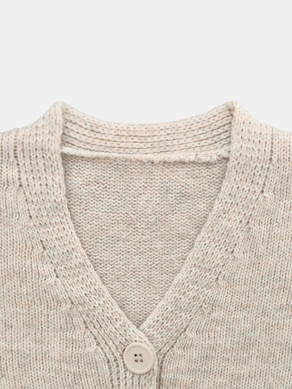 Slouchy Cropped Knit Cardigan with Balloon Sleeves - Khaki - 2