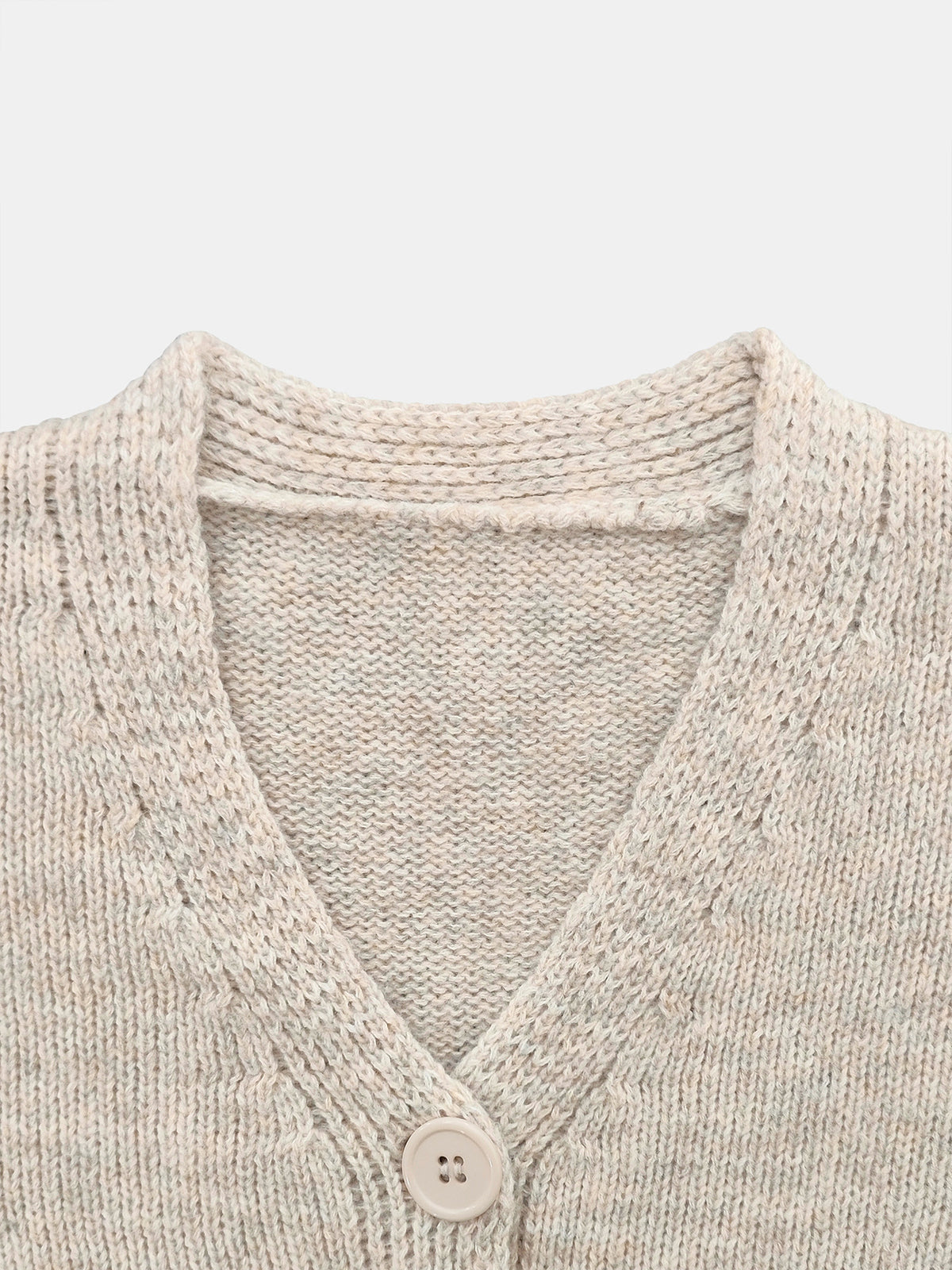 Slouchy Cropped Knit Cardigan with Balloon Sleeves - Khaki - 2