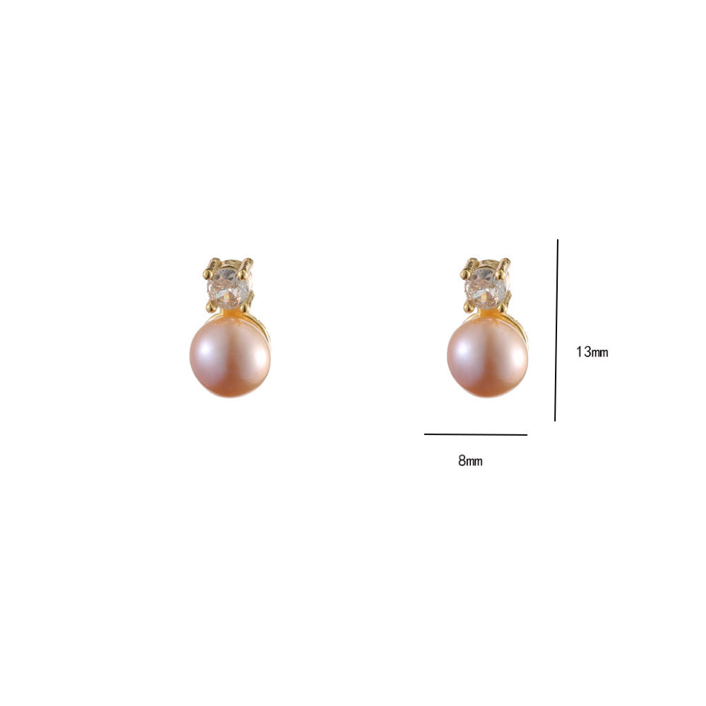 Crystal Accent Round Pearl Stud Earrings - Pink - 1
