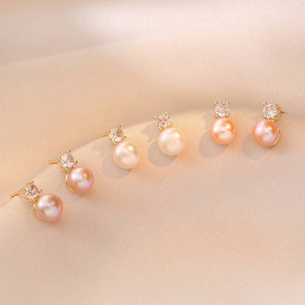 Crystal Accent Round Pearl Stud Earrings
